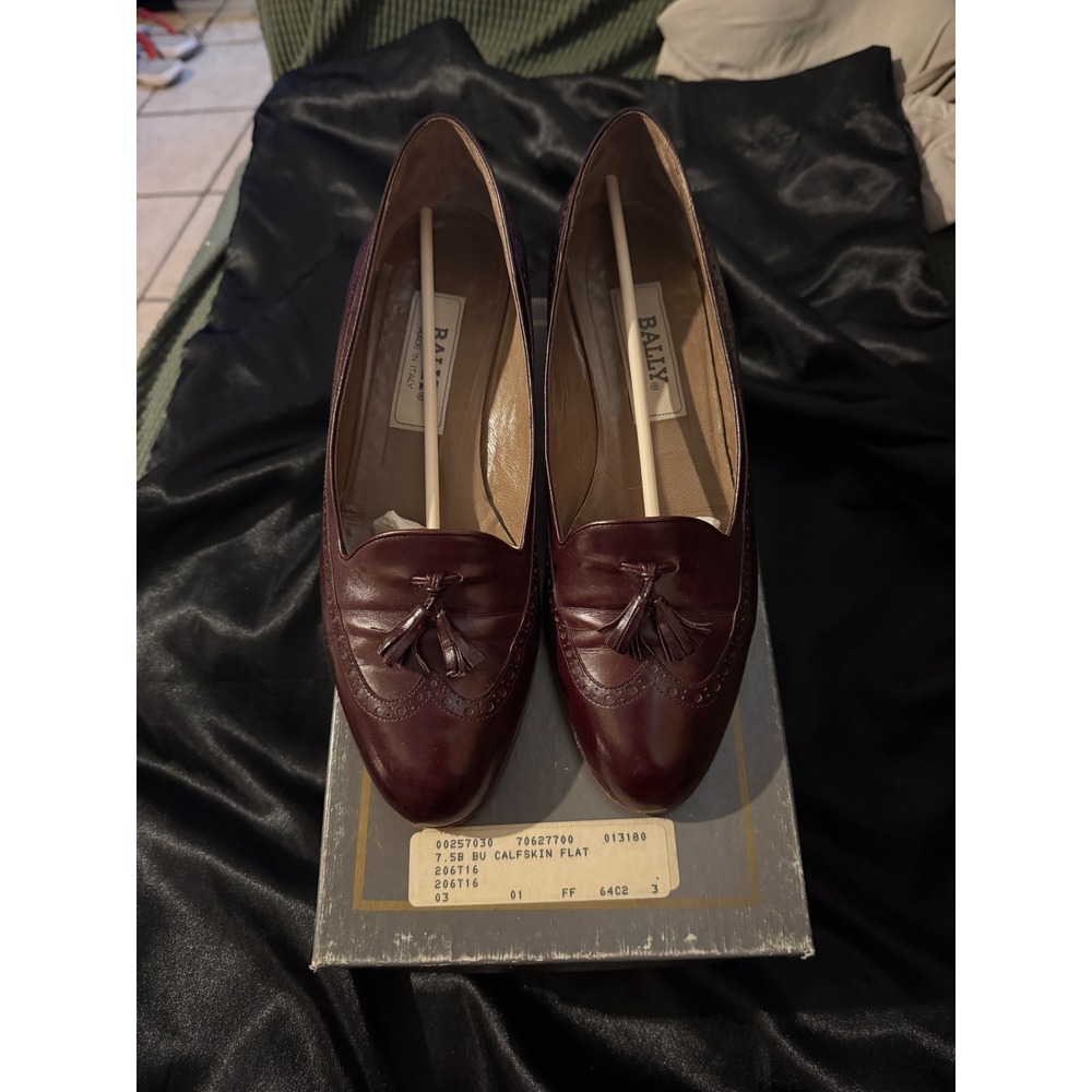 Bally Robin Bis Marron Burgundy Leather Wingtip Tassel Loafers Flats 7.5M Italy